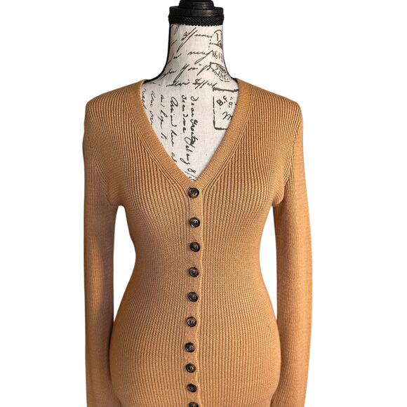 EUC LPA Kavala Rib Knit Button Front Maxi Dress Tan Wool Blend Size M Minimalist - Picture 3 of 8